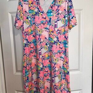 Lulu B Dress Womens L Multicolor Pickleball Print Shift V-Neck Knee Length